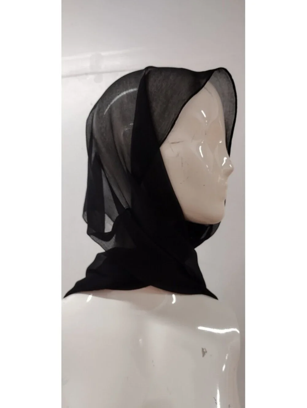 Vintage 1950s 100% Black Sheer Rayon Skinny Long Scarf for Headpiece or Pussybow